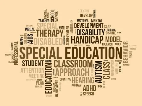 Word cloud background concept for Special Education. Disability development.. Stock Illustration