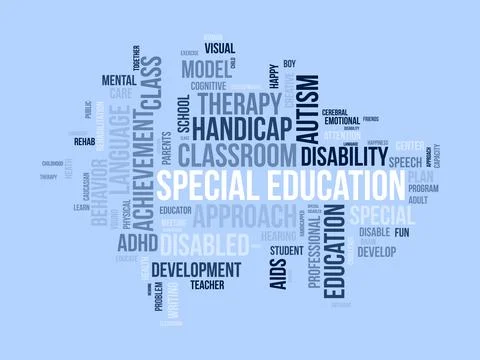 Word cloud background concept for Special Education. Disability development.. Stock Illustration