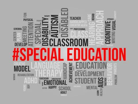 Word cloud background concept for Special Education. Disability development.. 스톡 일러스트