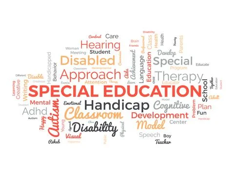Word cloud background concept for Special Education. Disability development.. Stock Illustration