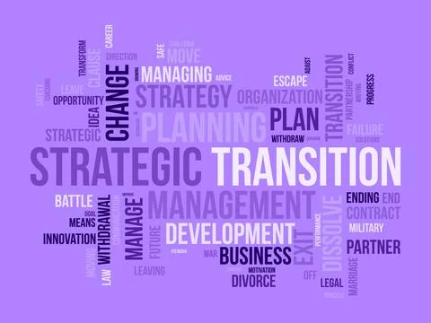 Word cloud background concept for Strategic transition. Business planning p.. Stock Illustration