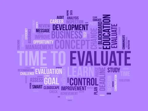 Word cloud background concept for time to evaluate. career development stud.. Illustrazione stock