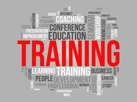 Word cloud background concept for Training. Professional career development.. Stock Illustration