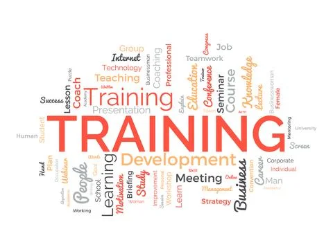 Word cloud background concept for Training. Professional career development.. 스톡 일러스트