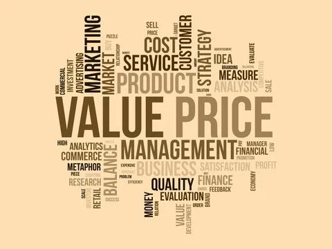 Word cloud background concept for Value price. Financial analysis metaphor .. Stock Illustration