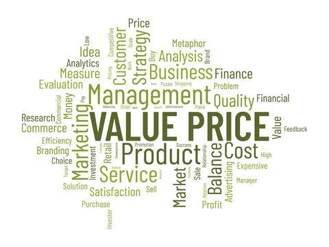 Word cloud background concept for Value price. Financial analysis metaphor .. Stock Illustration