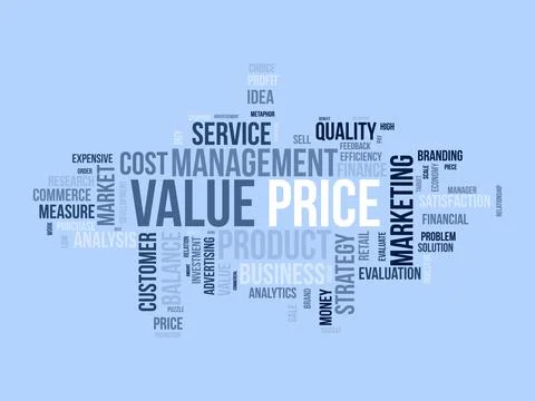 Word cloud background concept for Value price. Financial analysis metaphor .. Stock Illustration
