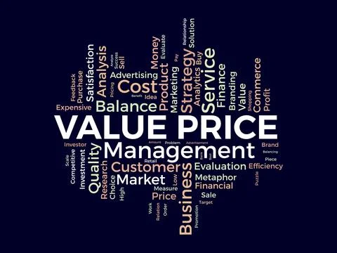 Word cloud background concept for Value price. Financial analysis metaphor .. Stock Illustration