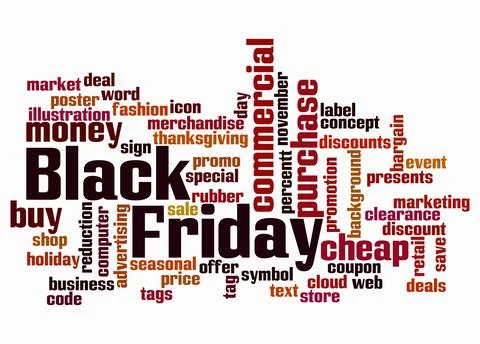 Word Cloud with BLACK FRIDAY concept create with text only Stock Illustration