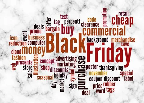Word Cloud with BLACK FRIDAY concept create with text only Stock Illustration
