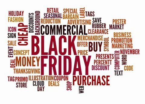 Word Cloud with BLACK FRIDAY concept create with text only Stock Illustration