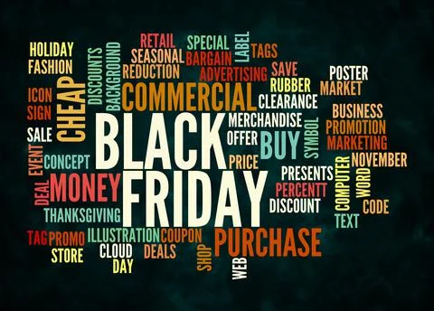 Word Cloud with BLACK FRIDAY concept create with text only Stockillustratie