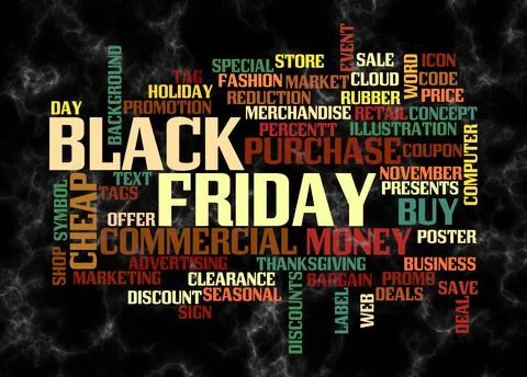 Word Cloud with BLACK FRIDAY concept create with text only Illustrazione stock