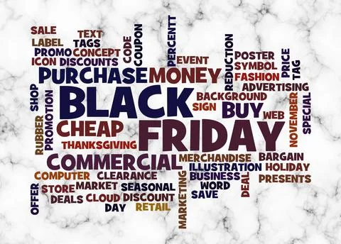 Word Cloud with BLACK FRIDAY concept create with text only Illustrazione stock