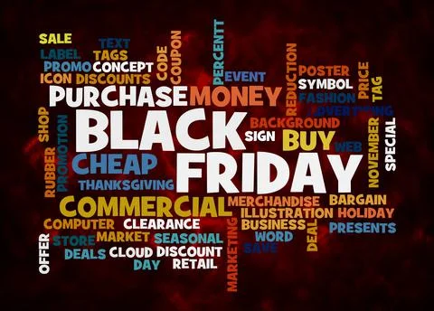 Word Cloud with BLACK FRIDAY concept create with text only Stockillustratie
