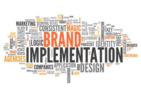 Word cloud "brand implementation" 스톡 일러스트