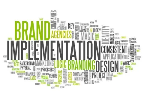 Word cloud "brand implementation" 스톡 일러스트