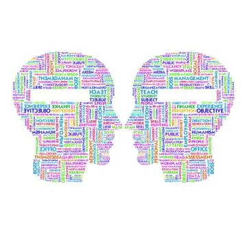 Word cloud business concept inside head shape Stock Illustration