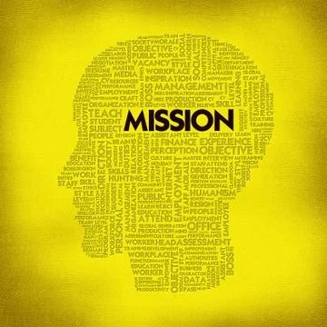 Word cloud business concept inside head shape, mission Stock Illustration