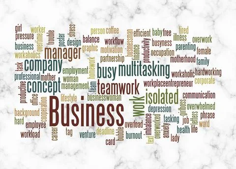 Word Cloud with BUSYNESS concept create with text only Stock Illustration