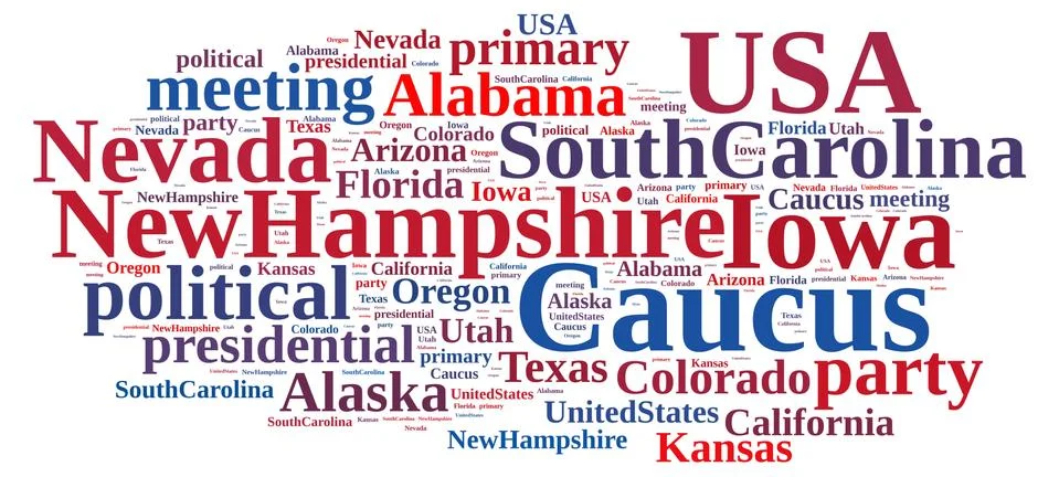 Word cloud on the Caucus in the US. Stock Illustration