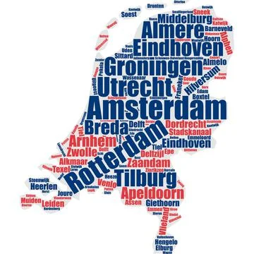 Word cloud collage of cities in the Netherland Stock Illustration