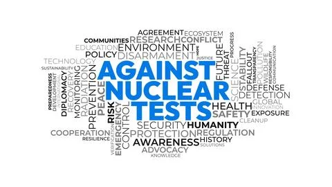 Word Cloud Concept of Against Nuclear Tests with Disarmament Peace and Secu.. Stock-Illustration