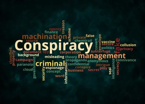 Word Cloud with CONSPIRACY concept create with text only Stock Illustration