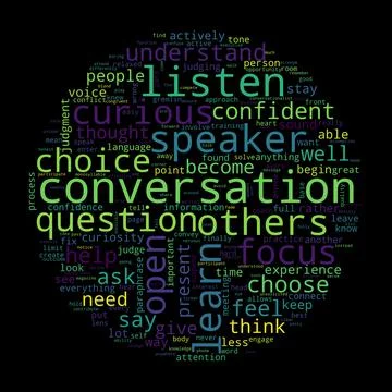 Word cloud of conversation concept on black background. 스톡 일러스트