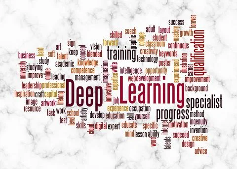 Word Cloud with DEEP LEARNING concept create with text only Illustrazione stock