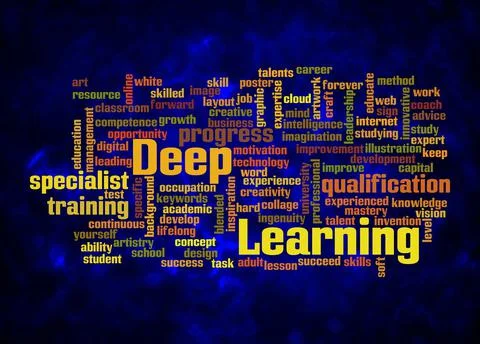 Word Cloud with DEEP LEARNING concept create with text only Illustrazione stock