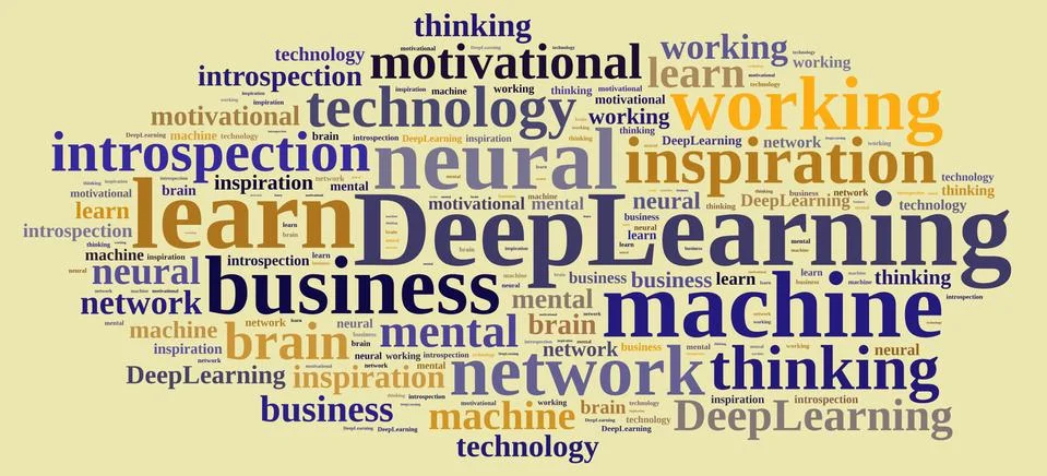 Word cloud on Deep Learning. Stock Illustration