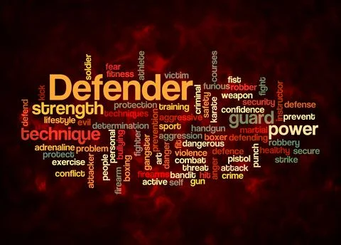 Word Cloud with DEFENDER concept create with text only Stock Illustration