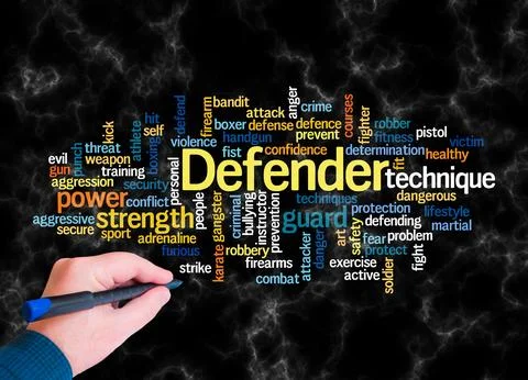 Word Cloud with DEFENDER concept create with text only Stock Illustration