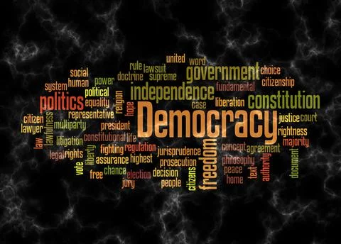 Word Cloud with DEMOCRACY concept create with text only Stock Illustration
