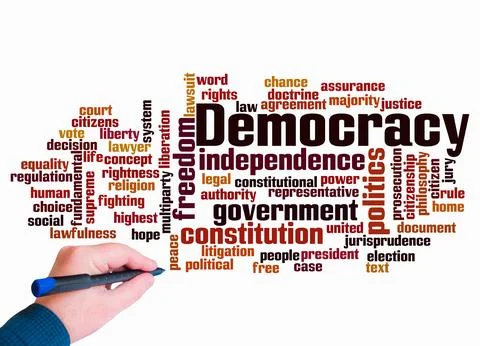 Word Cloud with DEMOCRACY concept create with text only Stock Illustration