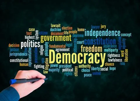 Word Cloud with DEMOCRACY concept create with text only Stock Illustration