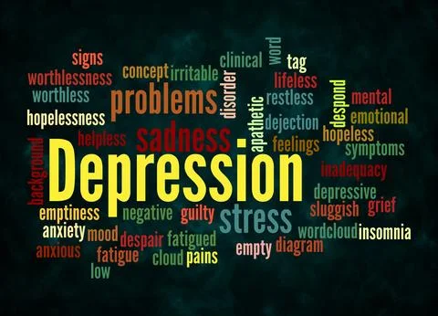 Word Cloud with DEPRESSION concept create with text only Stock Illustration