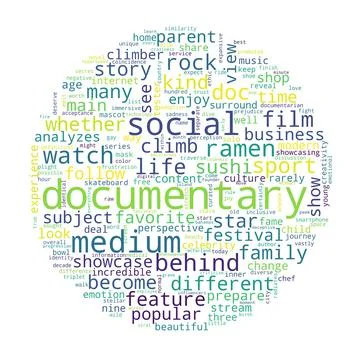 Word cloud of documentary concept on white background. Stock Illustration