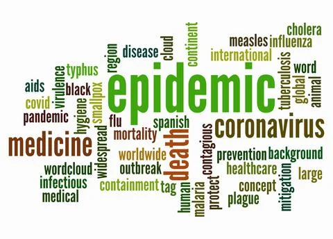 Word Cloud with EPIDEMIC concept create with text only Illustrazione stock