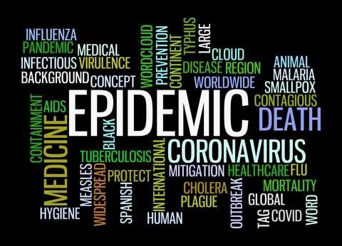 Word Cloud with EPIDEMIC concept, isolated on a black background Stock Illustration
