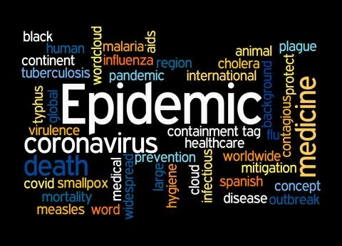 Word Cloud with EPIDEMIC concept, isolated on a black background Stock Illustration