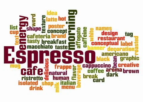 Word Cloud with ESPRESSO concept create with text only Stock Illustration