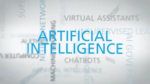 A word cloud featuring terms related to artificial intelligence, highlighting 스톡 사진