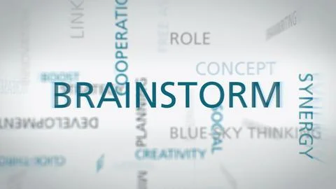 A word cloud featuring terms related to brainstorming and creativity, Stock Photos