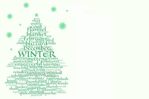 Word cloud fir tree, offset green on white background, for winter, xmas Stock Illustration