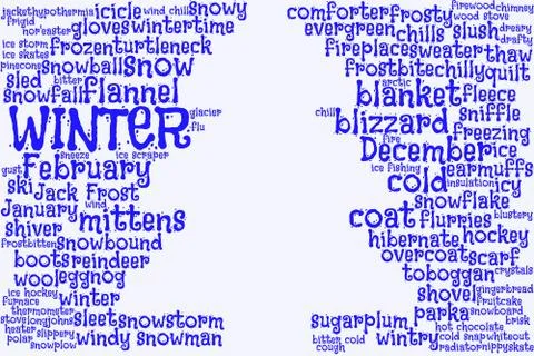 Word cloud forms the blank shape of a Christmas tree, for winter and holidays Stock Illustration