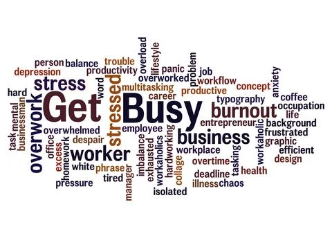 Word Cloud with GET BUSY concept create with text only Stock Illustration