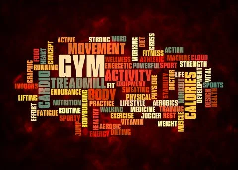 Word Cloud with GYM concept create with text only Stock Illustration
