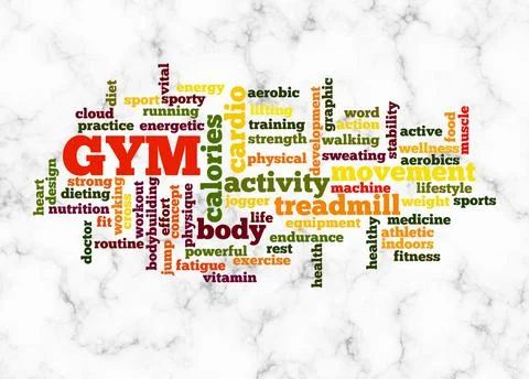 Word Cloud with GYM concept create with text only Stock Illustration